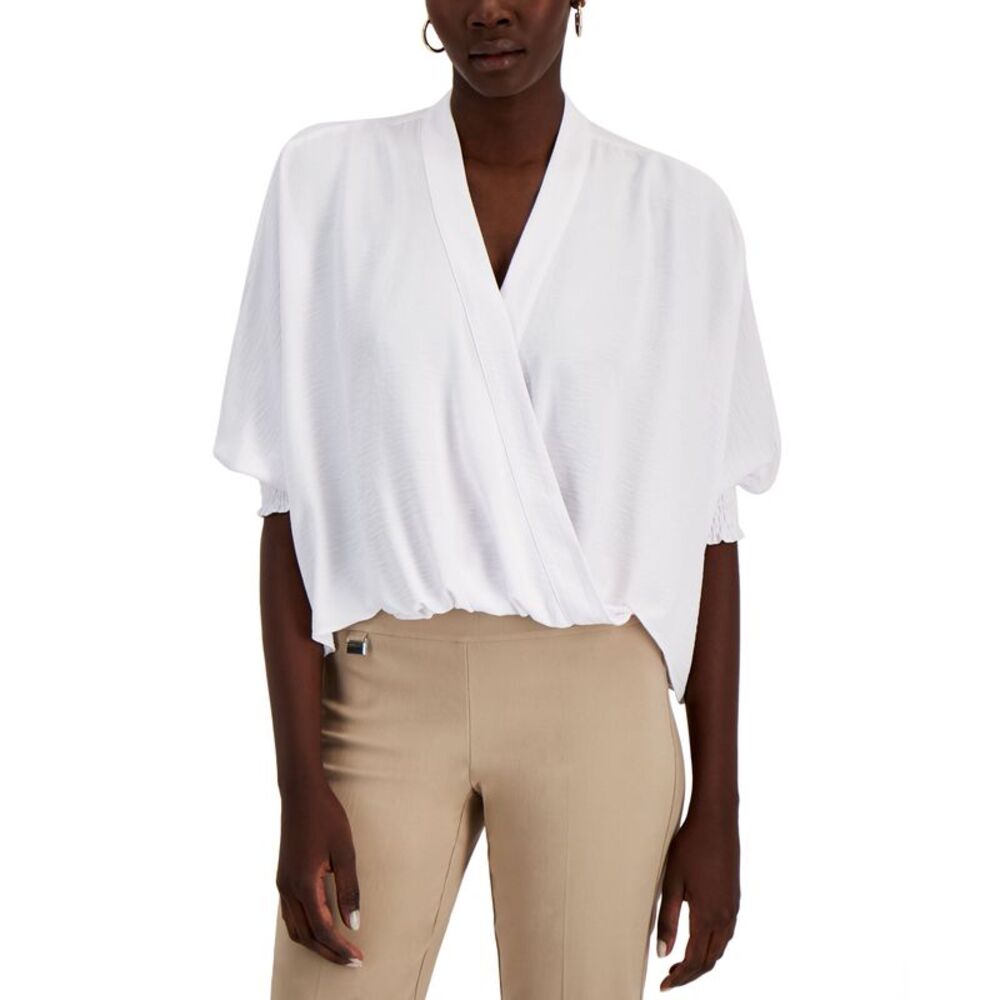 Alfani Faux Wrap Smocked Cuff Top